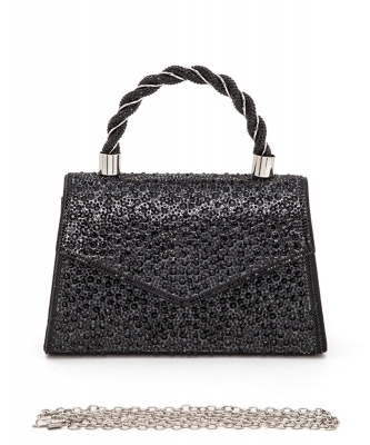 Rhinestone Top Handle Clutch Bag 406 BLACK